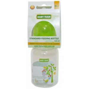 Бутылочка для кормления Baby Team с силиконовой соской, 125 мл 0+ салат (1400_салатовый)