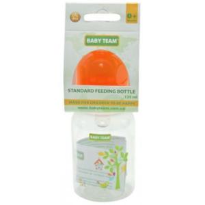 Бутылочка для кормления Baby Team с силиконовой соской, 125 мл 0+ оранж (1400_оранжевый)