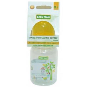 Бутылочка для кормления Baby Team с силиконовой соской, 125 мл 0+ желтая (1400_желтый)