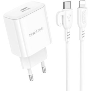 Зарядний пристрій BOROFONE BA81A USB-C PD20W + cable USB-C to Lightning White (6941991108198)