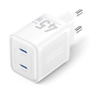Зарядний пристрій Vention 2xUSB-C PD45W GaN transparent white (FCFW0-EU)