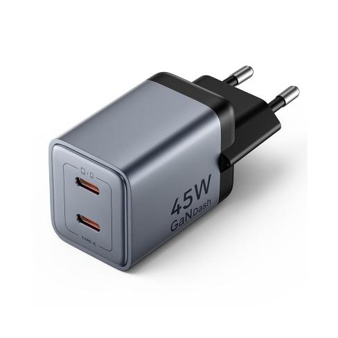 Зарядний пристрій Vention 2xUSB-C PD45W GaN gray (FCDH0-EU)