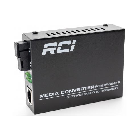 Медіаконвертер RCI 1G, 20km, SC, RJ45, Tx 1550nm standart size metal case (RCI502W-GE-20-B)