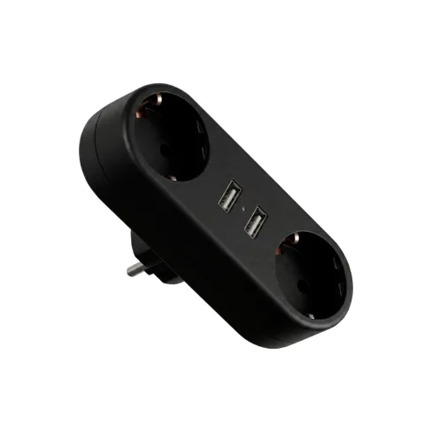 Сетевой разветвитель EUROELECTRIC X2 16A 2xUSB Black с заземлением (EE-2/2USB-16A(black))