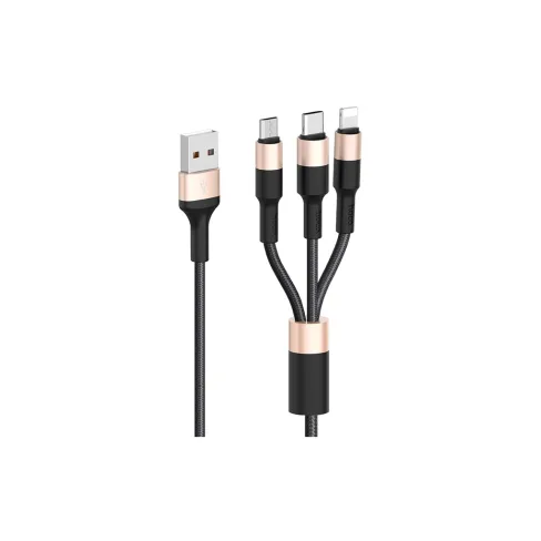 Дата кабель USB 2.0 AM to Lightning + USB-C + Micro 5P 1.0m 2A nylon X26 black+gold HOCO (6957531080275)