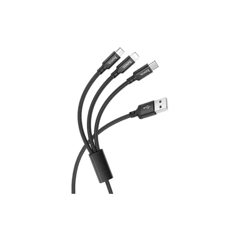Дата кабель USB 2.0 AM to Lightning + Micro 5P + USB-C 1.0m 2A X14 black HOCO (6931474719157)