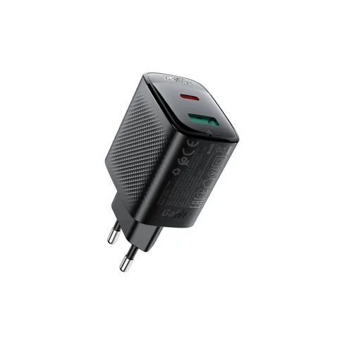 Зарядний пристрій Acefast A106 1xUSB-C PD45W + 1xUSB QC3.0 GaN black (6974316284031)