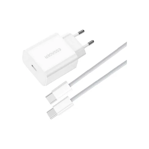 Зарядное устройство Essager USB-C PD20W + cable USB-C to USB-C white (EFJB02-JSTT2-T)