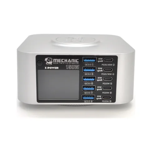 Зарядний пристрій MECHANIC 5xUSB-C PD + 5xUSB QC3.0 + Wireless Charging 15W LED indication 200W black (X-Power Plus-200W)