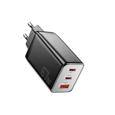 Зарядное устройство Essager 2xUSB-C + 1xUSB PD67W QC4.0 FCP GaN black (ECT67W-LJB01-Z)