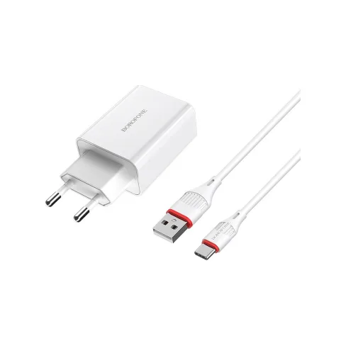 Зарядное устройство BOROFONE BA21A Long Journey USB QC3.0 + cable USB to USB-C 18W White (6931474702487)