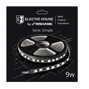 LED стрічка 9Вт 12В SMD2835 120 діодів, 900 Лм , теплий білий 3000K, серія Simple Electro House by Rishang