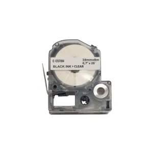 Стрічка для принтера етикеток UKRMARK E-5TBN, 18мм х 8м, black on transparent, совместимая с LC5TBN (900526)