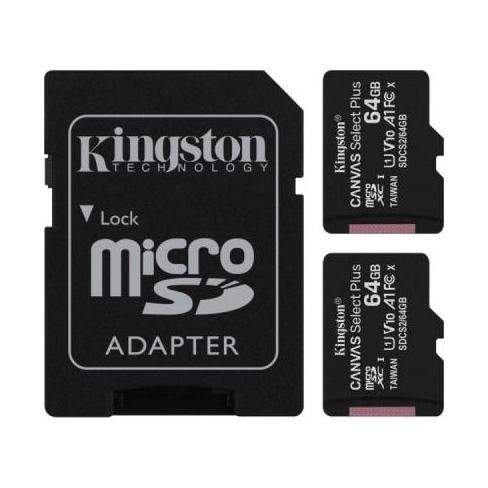 Карта памяти Kingston 64GB Class 10 Canvas Select Plus 100R A1 (SDCS2/64GB-2P1A)