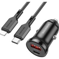 Зарядное устройство BOROFONE BZ18A PD20W+QC3.0 car charger set(Type-C to iP) USB-A/Type-C Black (BZ18ACLB)