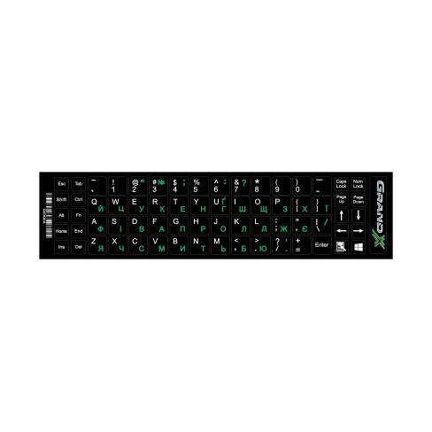 Наклейка на клавіатуру Grand-X 68 keys UA green, Latin white