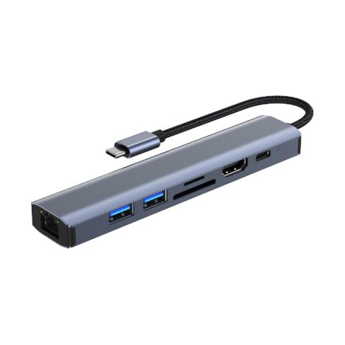 Концентратор Dynamode 7-in-1 USB-C to HDTV 4K/30Hz, 2хUSB3.0, RJ45, USB-C PD 100W, SD/MicroSD (BYL-2303)