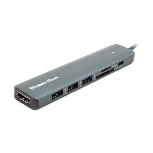 Концентратор USB Type-C to HDMI, 3x USB Type-A, SD, TF, USB Type-C PD100W PowerPlant