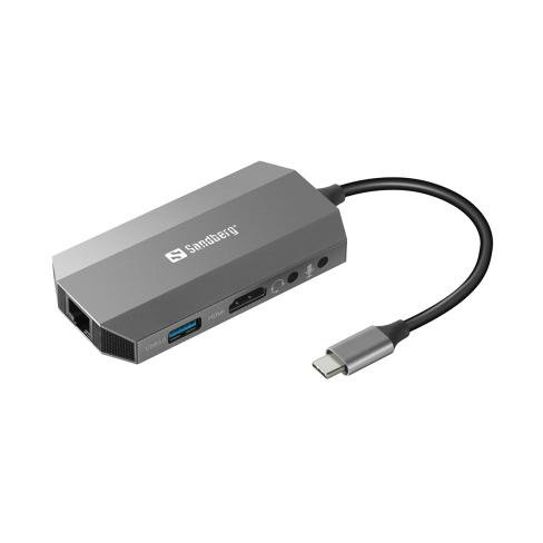 Концентратор Sandberg USB3.1 Type-C to HDMI/USB 3.0x2/RJ45/SD/TF/PD 100W 6in1 (136-33)