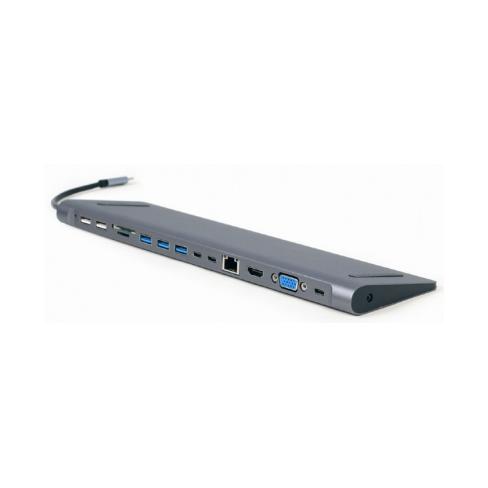 Концентратор Cablexpert USB-C 9-in-1 (Hub/HDMI/VGA/PD/card-reader/lan/audio) (A-CM-COMBO9-01)