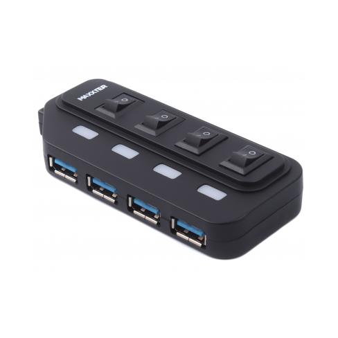Концентратор Maxxter 4 x USB 2.0 Type-A 1m cable + 5V1A adapter (HU2A-4P-AC-02)