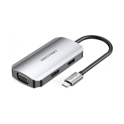 Концентратор Vention USB3.1 Type-C --> HDMI/VGA/USB 3.0/PD 100W Hub 4-in-1