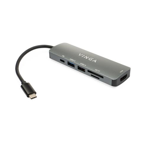 Концентратор Vinga USB Type-C 3.1 to HDMI+USB3.0+USB 2.0+SD/microSD+PD 6in1