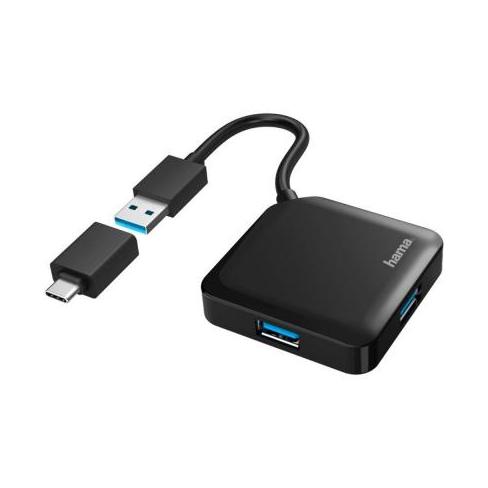 Концентратор Hama 4 Ports USB 3.2, USB-C Adapter Black