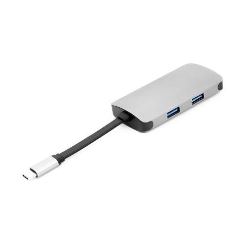 Концентратор PowerPlant Type-C - HDMI 4K, USB 3.0, USB Type-C, RJ45