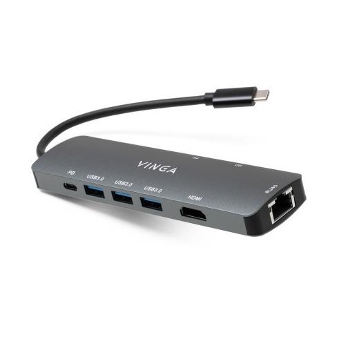 Концентратор Vinga USB-C 3.1 to HDMI+RJ45_1Gbps+3xUSB3.0+SD/TF+PD100W