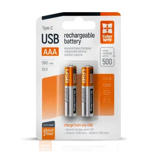 Аккумулятор ColorWay AAА USB-С 590 mAh 1.5V (2шт) (Li-Polymer) (CW-UBAAA-09)