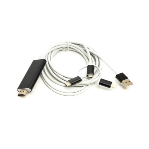 Кабель мультимедийный HDMI (M) to Lightning, Type-C, mirco USB 1.0m PowerPlant