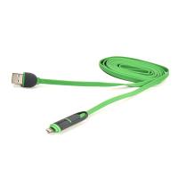 Дата кабель USB 2.0 AM to Lightning + Micro 5P 2.0m 2A flat green PowerPlant (CA910502)