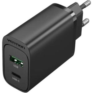 Зарядное устройство Vention 2xUSB 38W (USB-C+USB-A) PD+QC3.0 black (FBIB0-EU)