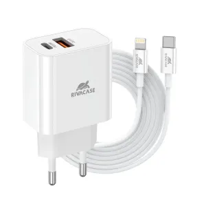 Зарядний пристрій RivaCase 2хUSB-А + Type-C PD 20W+QC3.0 кабель Type-C-Lighting white (PS4102 WD5 (White))