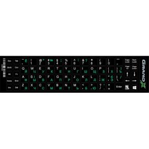 Наклейка на клавиатуру Grand-X 68 keys Cyrillic green, Latin white (GXDPGW)