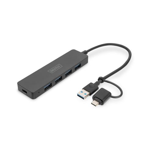 Концентратор Digitus USB-C + USB-A to 4xUSB-A 0.2m black (DA-70235)