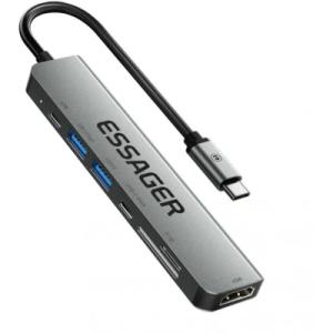Концентратор Essager USB-C 7-in-1 HDMI + USB 3.2 + USB-C + SD/TF gray (EHB07-QH0G-Z)