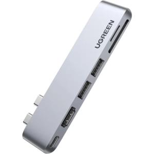 Концентратор Ugreen 2xUSB-C to HDMI + 2xUSB 3.0 + SD/TF + USB-C CM380 gray (80856)