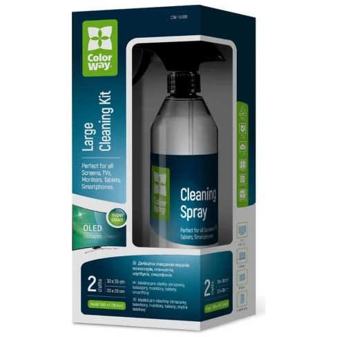 Спрей для очистки ColorWay Cleaning Kit, Large, OLED/LED/LCD/TFT, 550ml, microfibre*2 (CW-5500)