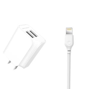 Зарядний пристрій XO L35D 2USB / 2.1А + Lightning white (XO-L35-LGHT)