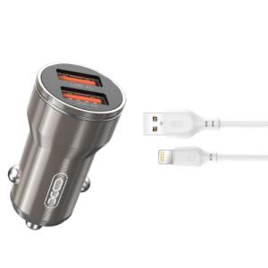 Зарядний пристрій XO CC48 + cable Lightning Smart Metal 2USB, 2.4A Grey (XO-CC48i-GR)