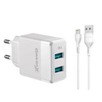 Зарядний пристрій Grand-X CH-50WL 2USB 5V 2,4A White + cable USB-Lightning (CH-50WL)