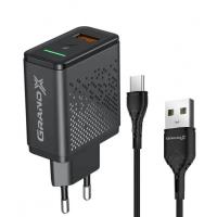 Зарядний пристрій Grand-X Fast Charge 3-в-1 QC3.0, FCP, AFC, 18W + cable TypeC (CH-650T)