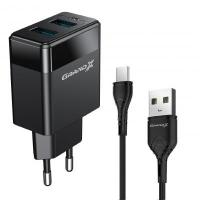 Зарядний пристрій Grand-X 2USB 5V 2,4A + Type-C cable (CH-50T)