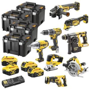 Набор электроинструментов DeWALT 8 ед., 18 В XR Li-lon, вес 30 кг, 4 кейса TSTAK, 4*5Ah АКБ и 1 ЗУ (DCK865P4T)