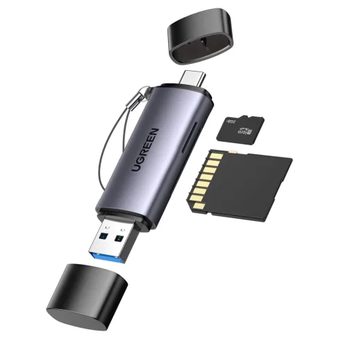 Считыватель флеш-карт Ugreen USB-C + USB to TF/SD 3.0 CM185 gray (50706)