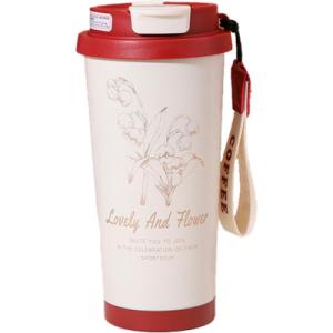 Термокружка Merlion TermCoffee 500 мл з трубочкою, біла з червоним (TermCoffee-500WR)